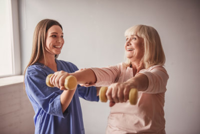 young lady assisting the old lady