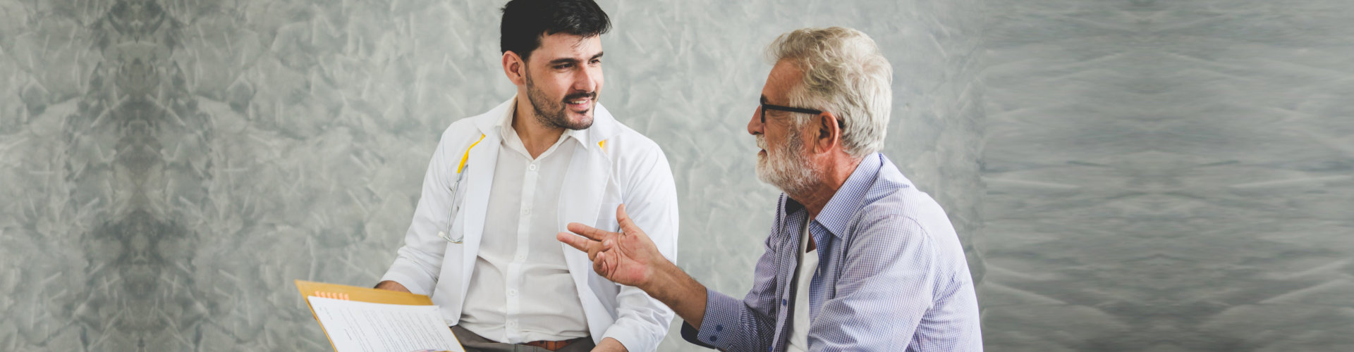 a man talking to the old man